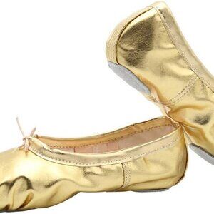 Womens PU Leather Ballet Shoes Split Sole Flat Dance Trainers for Adults